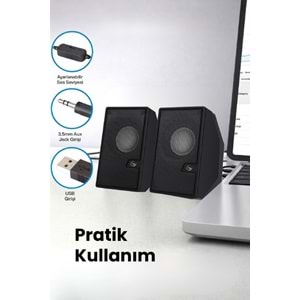 Sprange SR-PN784 2.0 3W*2 USB + 3.5mm USB 5V Hoparlör Siyah