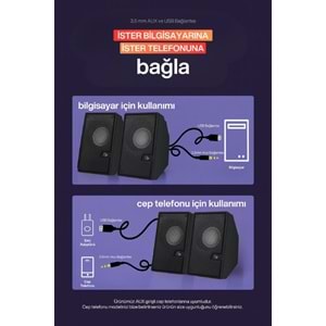 Sprange SR-PN784 2.0 3W*2 USB + 3.5mm USB 5V Hoparlör Siyah