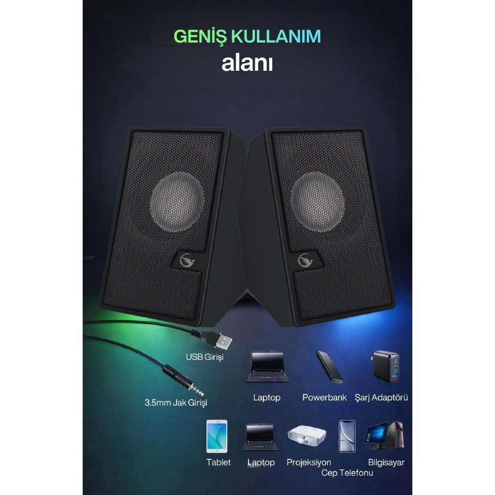 Sprange SR-PN784 2.0 3W*2 USB + 3.5mm USB 5V Hoparlör Siyah
