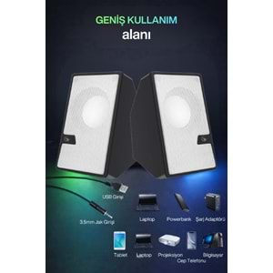 Sprange SR-PN784 2.0 3W*2 USB + 3.5mm USB 5V Hoparlör Beyaz