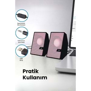 Sprange SR-PN784 2.0 3W*2 USB + 3.5mm USB 5V Hoparlör Pembe