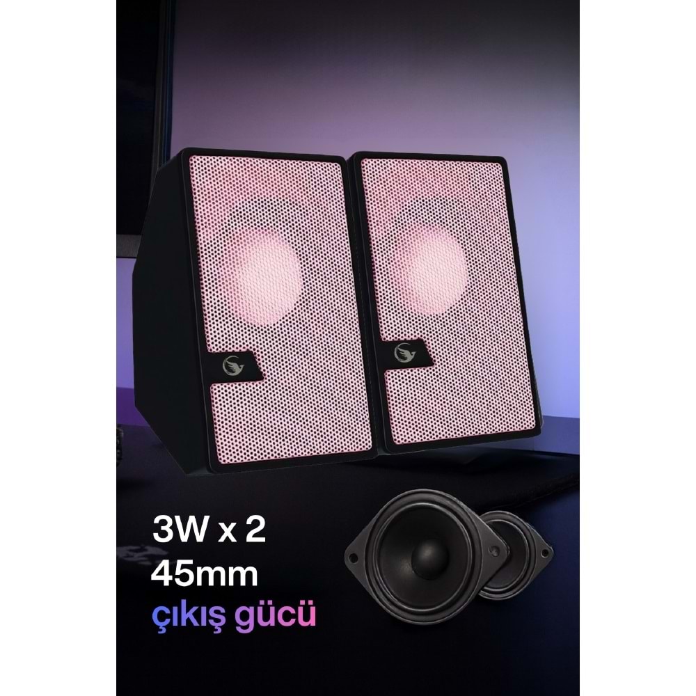 Sprange SR-PN784 2.0 3W*2 USB + 3.5mm USB 5V Hoparlör Pembe
