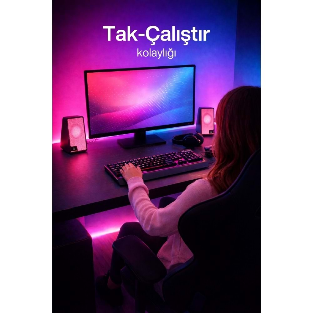 Sprange SR-PN784 2.0 3W*2 USB + 3.5mm USB 5V Hoparlör Pembe