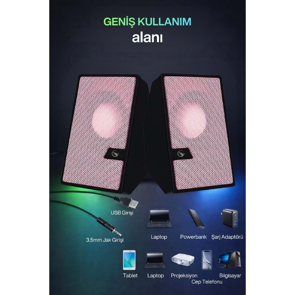 Sprange SR-PN784 2.0 3W*2 USB + 3.5mm USB 5V Hoparlör Pembe