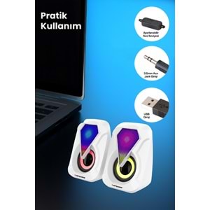 Sprange SR-PN785 3W*2 USB 2.0 + 3.5mm 5V Hoparlör Beyaz