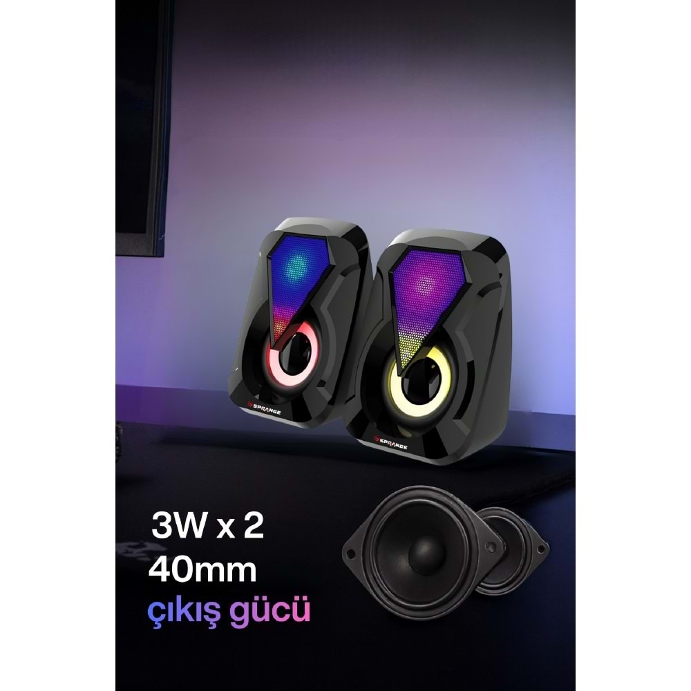 Sprange SR-PN785 3W*2 USB 2.0 + 3.5mm 5V Hoparlör Siyah