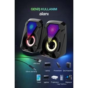 Sprange SR-PN785 3W*2 USB 2.0 + 3.5mm 5V Hoparlör Siyah