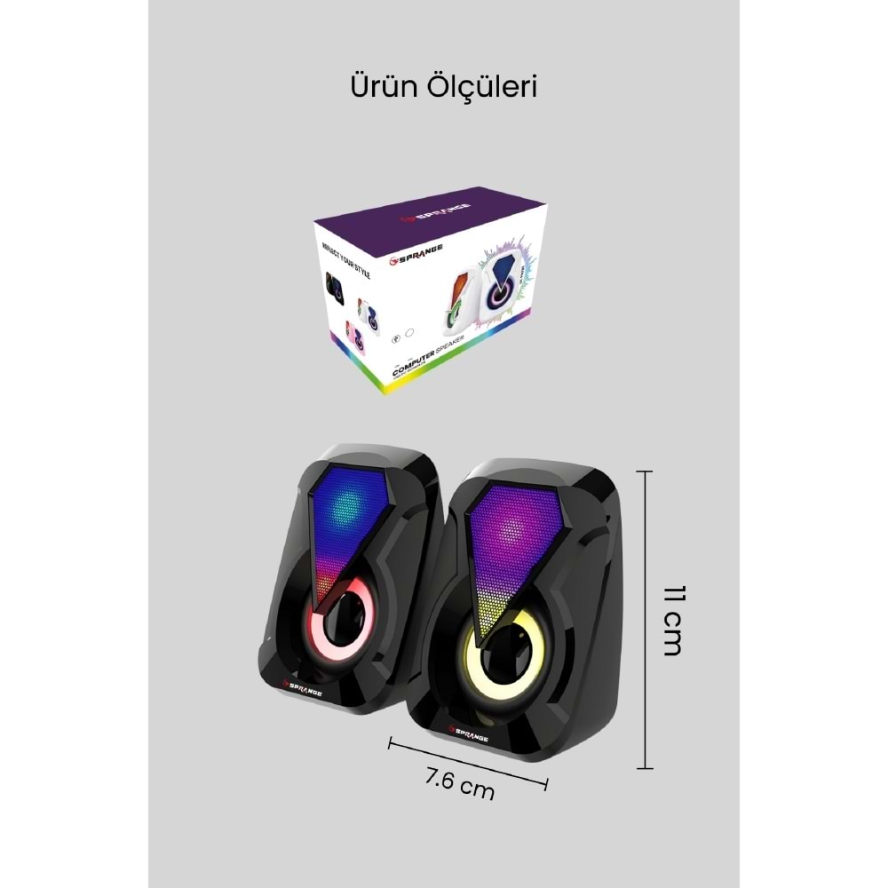 Sprange SR-PN785 3W*2 USB 2.0 + 3.5mm 5V Hoparlör Siyah
