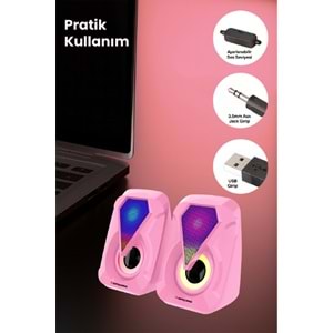 Sprange SR-PN785 3W*2 USB 2.0 + 3.5mm 5V Hoparlör Pembe