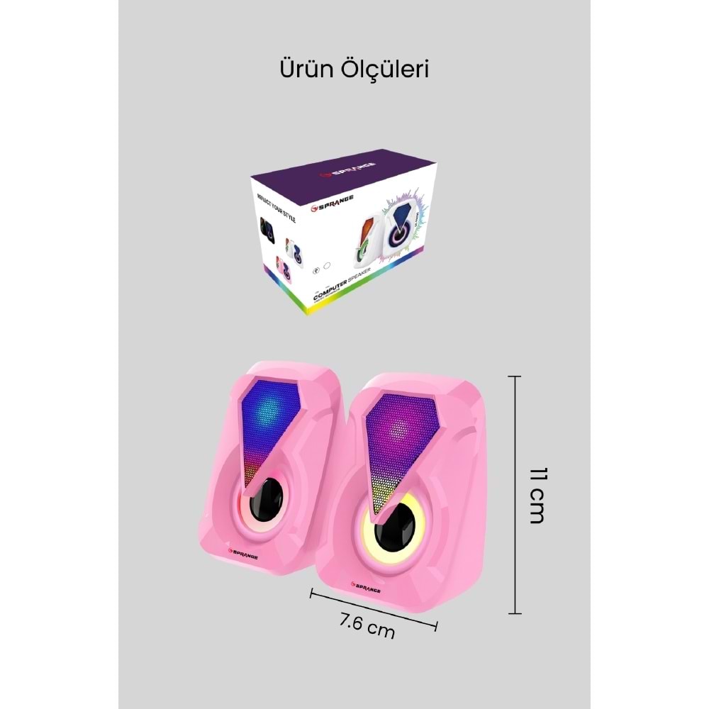 Sprange SR-PN785 3W*2 USB 2.0 + 3.5mm 5V Hoparlör Pembe