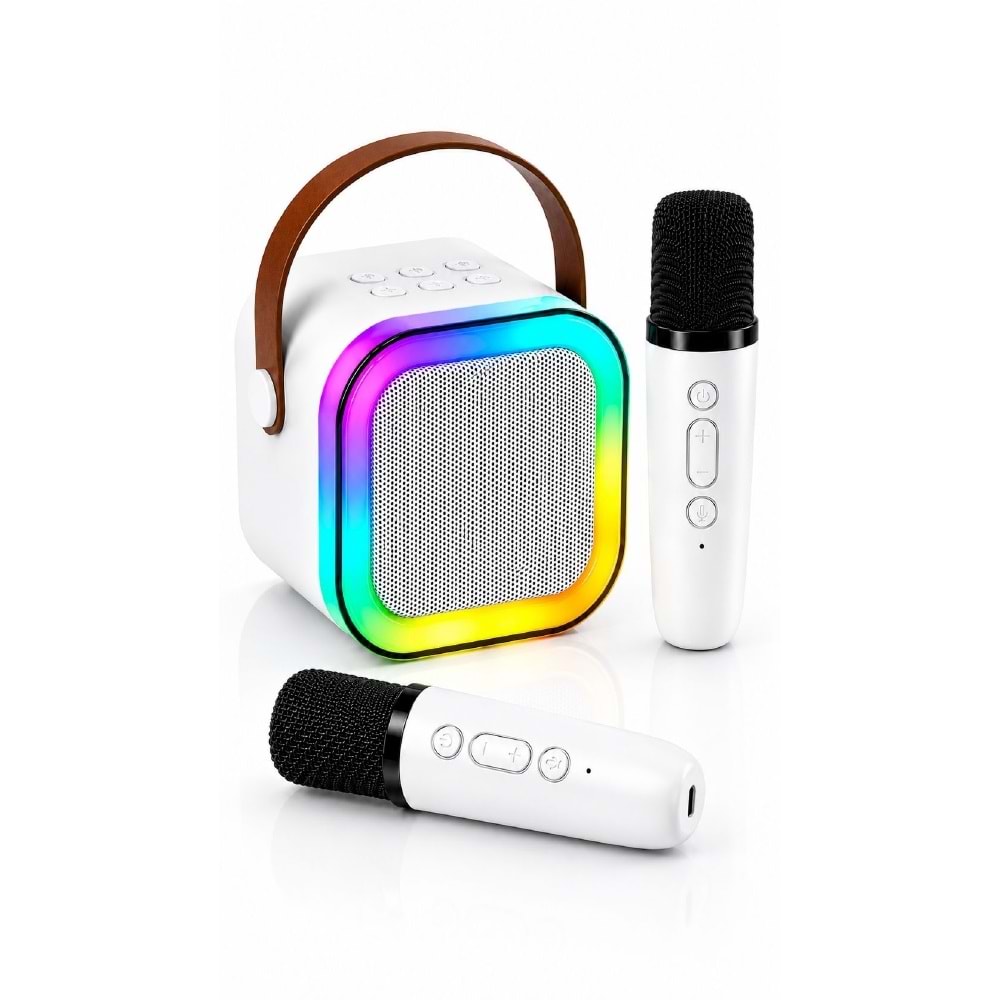 K12 Bt/Usb/Aux Çift Mikrofonlu Karaoke Hoparlör Beyaz