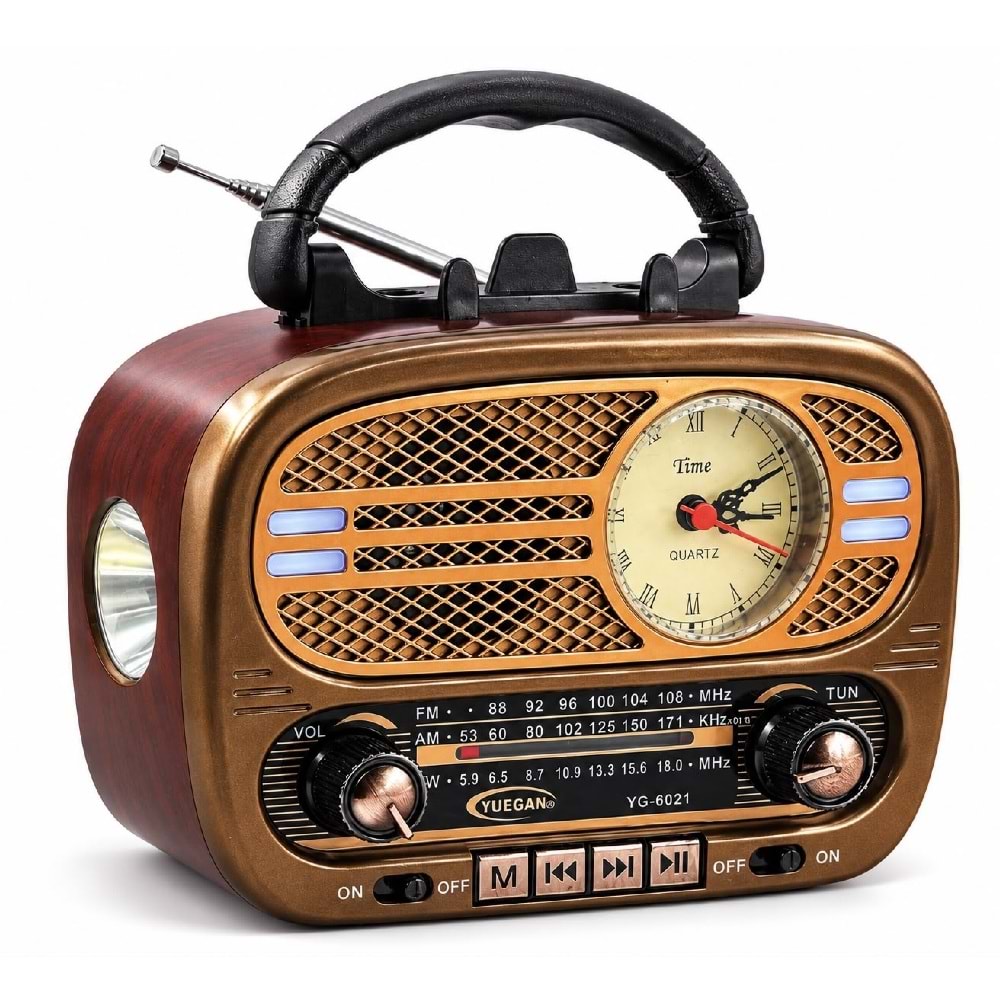 YG-6021 BT/FM/USB Analog Saat Tasarımlı Radyo